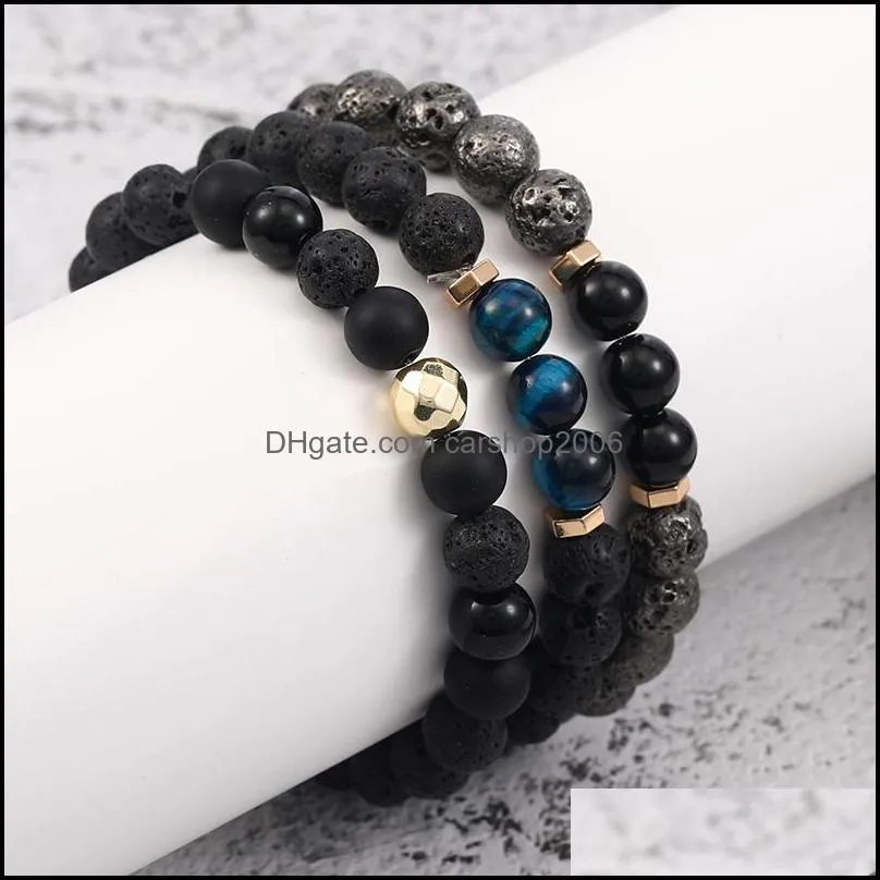 3pcs/set lava rock stone glass bead bracelet chakra charm natural tiger eye stone  oil diffuser chain for women men fashion