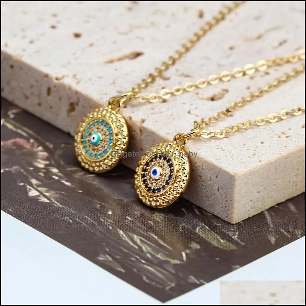 turkish crystal evil blue eyes pendant necklace gold silver color 13mm geometric copper coin clavicle necklaces good luck protection jewelry for women