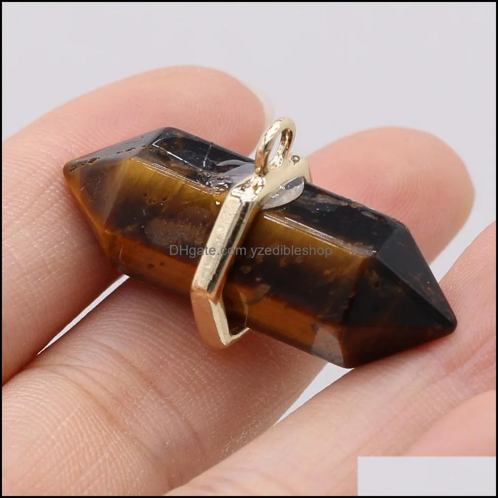 reiki healing pendulum hexagon prism crystal natural stone charms bullet quartz pendant for women men necklace diy finding jewelry