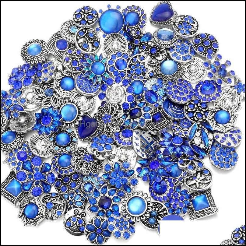 rhinestone snap button blue red pink white zircon charms jewelry findings 18mm metal snaps buttons diy bracelet jewellery wholesale