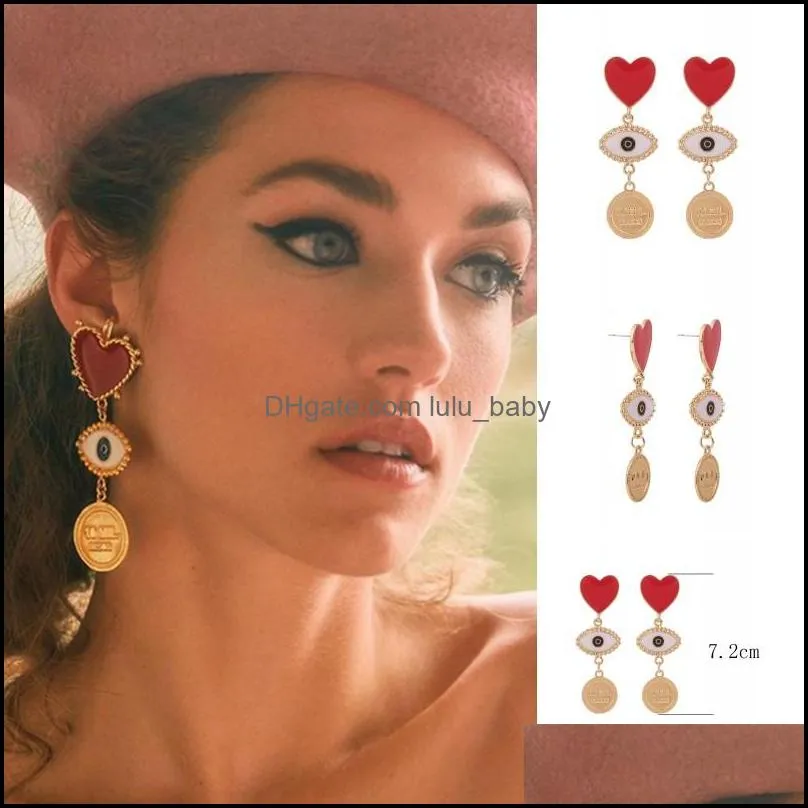 retro evil blue eye long earrings enamel heart earrings for women temperament exaggerate earrings party jewelry accessories
