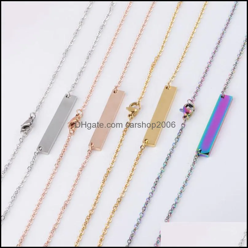 new blank bar pendant necklace for women men stainless steel necklace gold rose gold silver blank bar charm pendant jewelry for buyer own engraving