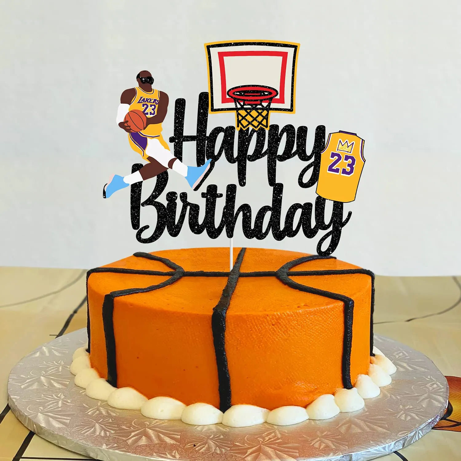 3ml basketball cake topper boy girl happy birthday party basketball star themed cake decorations black glitter