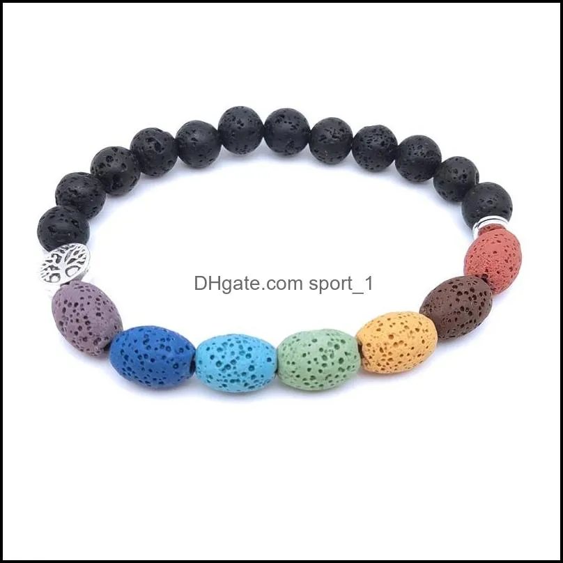 Tree of life Charms Healing 7 Chakras Oval Lava Stone Beaded Bracelet Essential Oil Diffuser Bracelets Hand Strings for women Men