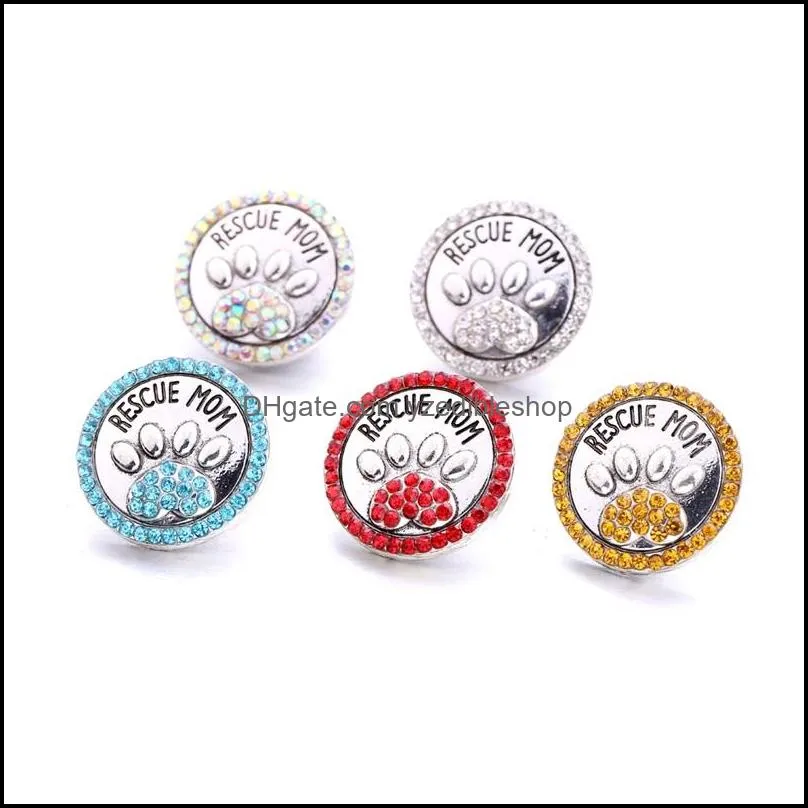 wholesale rescue mom paw snap button charms pet loved jewelry findings crystal beads rhinestone 18mm metal snaps buttons diy bracelet