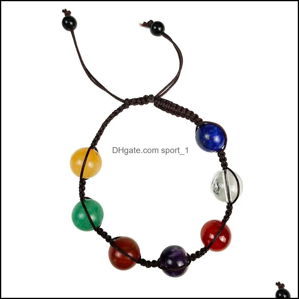 Oval Round Seven Chakra Healing Stone Charm Bracelet Women Men Braided Woven Energy Buddha Bracelets Jewelry