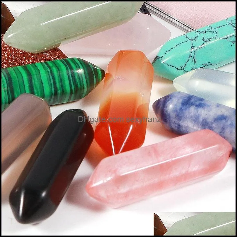 Natural Stone Hexagon Prism Pendulum Charms Rose Quartz Tiger`s Eye Opal Pendant Accessories Chakras Gem Stones fit Earrings Necklace Making