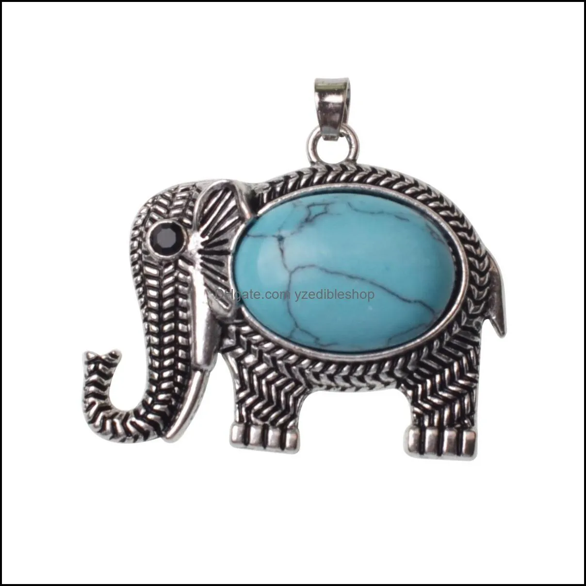 elephant gemstone pendant silver plated cute elephant gemstone necklace men and women simple necklace 12pcs