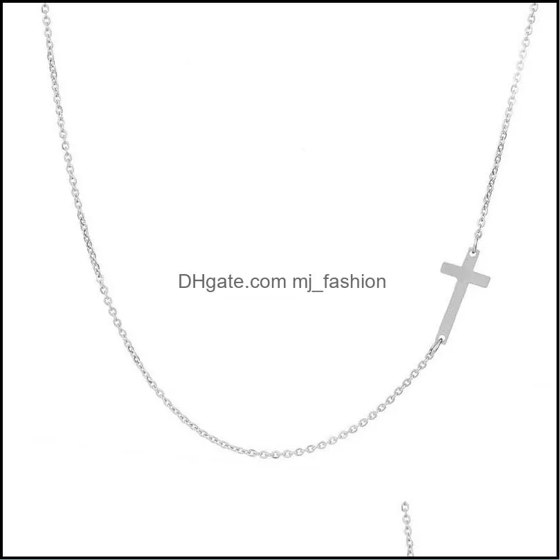 simple style silver gold plating cross pendant choker necklace for women stainless steel silver gold jesus pray religious faith