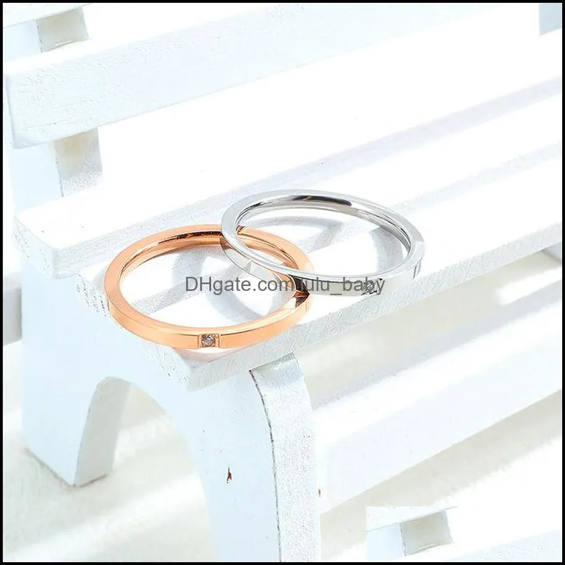 new stainless steel square zircon ring for women 2mm silver rose gold slim stackable eternity engagement wedding ring fashion design