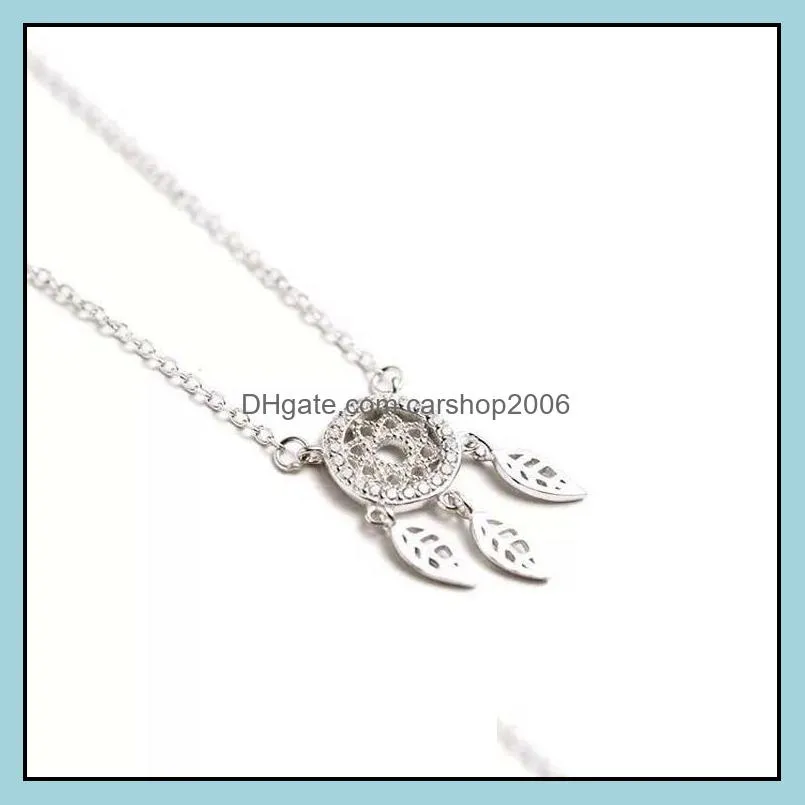 cute dream catcher feather 925 sterling silver necklaces & pendants for women fashion dreamcatcher necklace girl jewelry gifts wholesale high quality