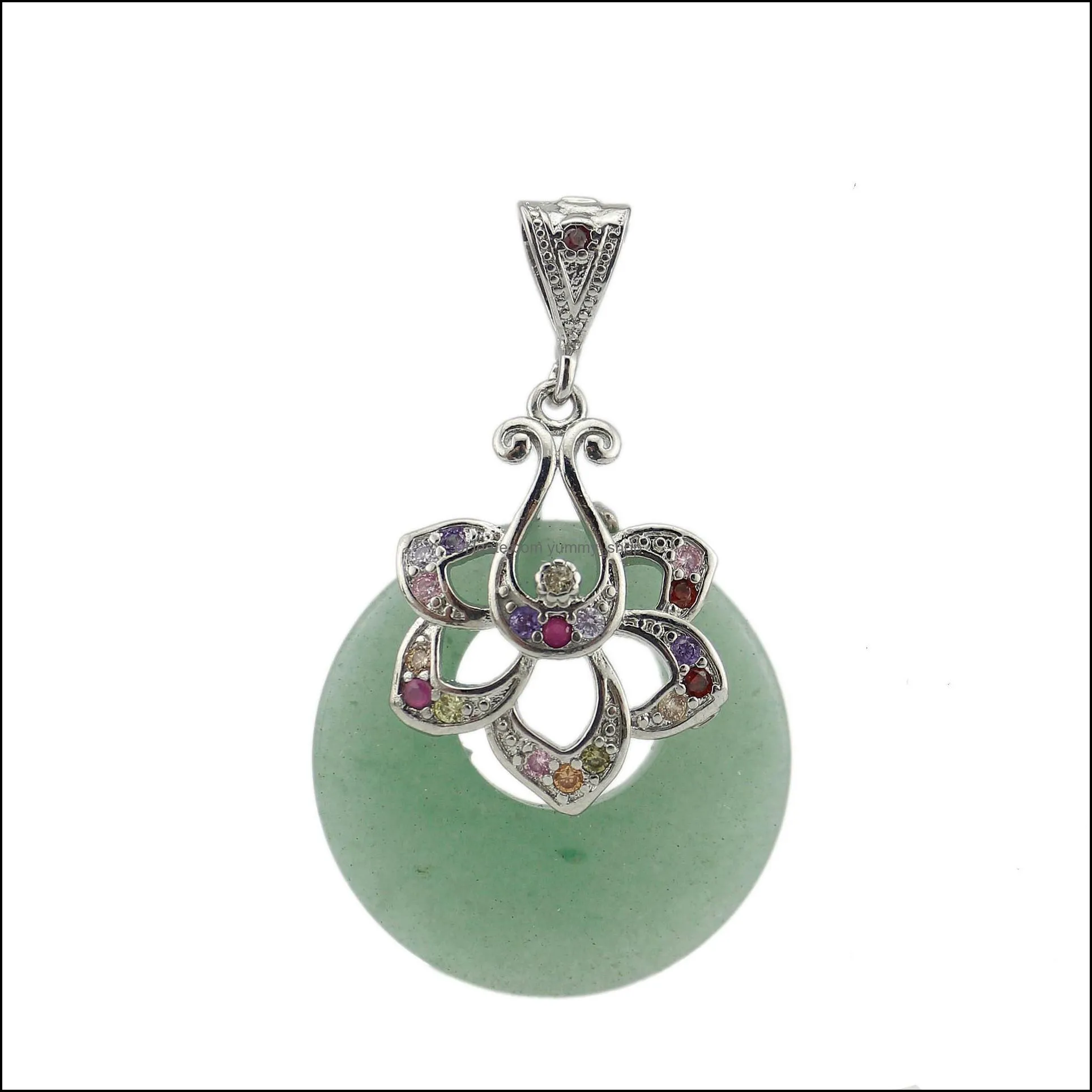Agate Donut Pendant Circle Stone Pendants Jasper Crystal with diamond zircon flower Gemstones Beads Healing Crystals