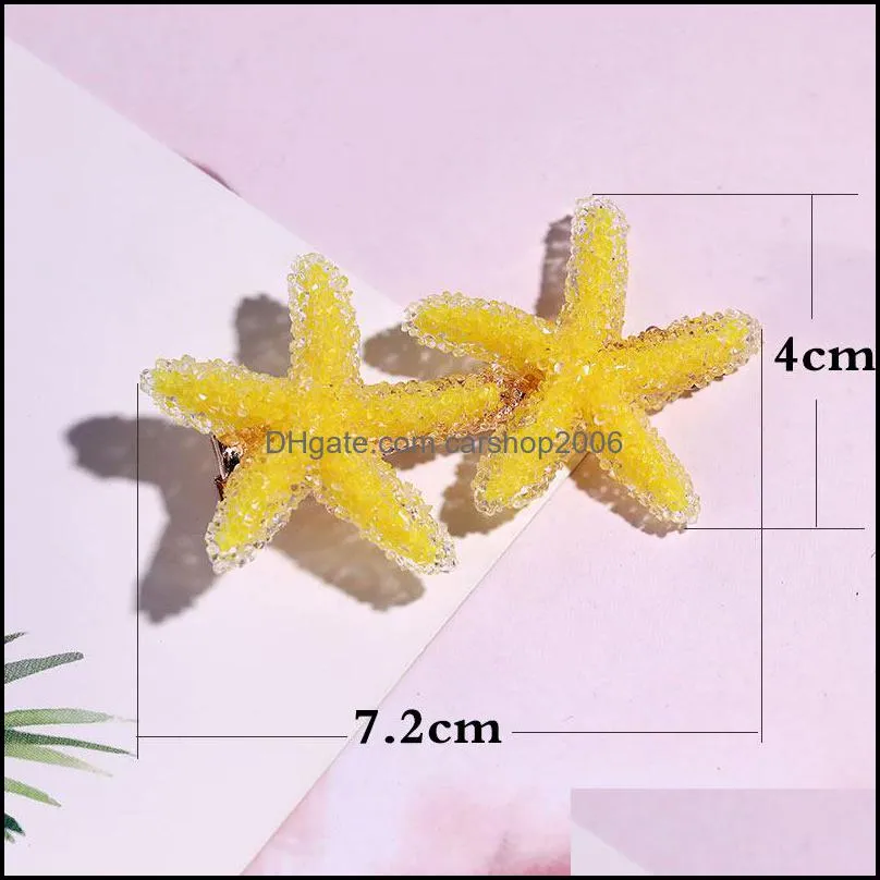 2020 korean style starfish rabbit hair clips crystal barrettes hair girls crystal cute hair clip pin accessories for women