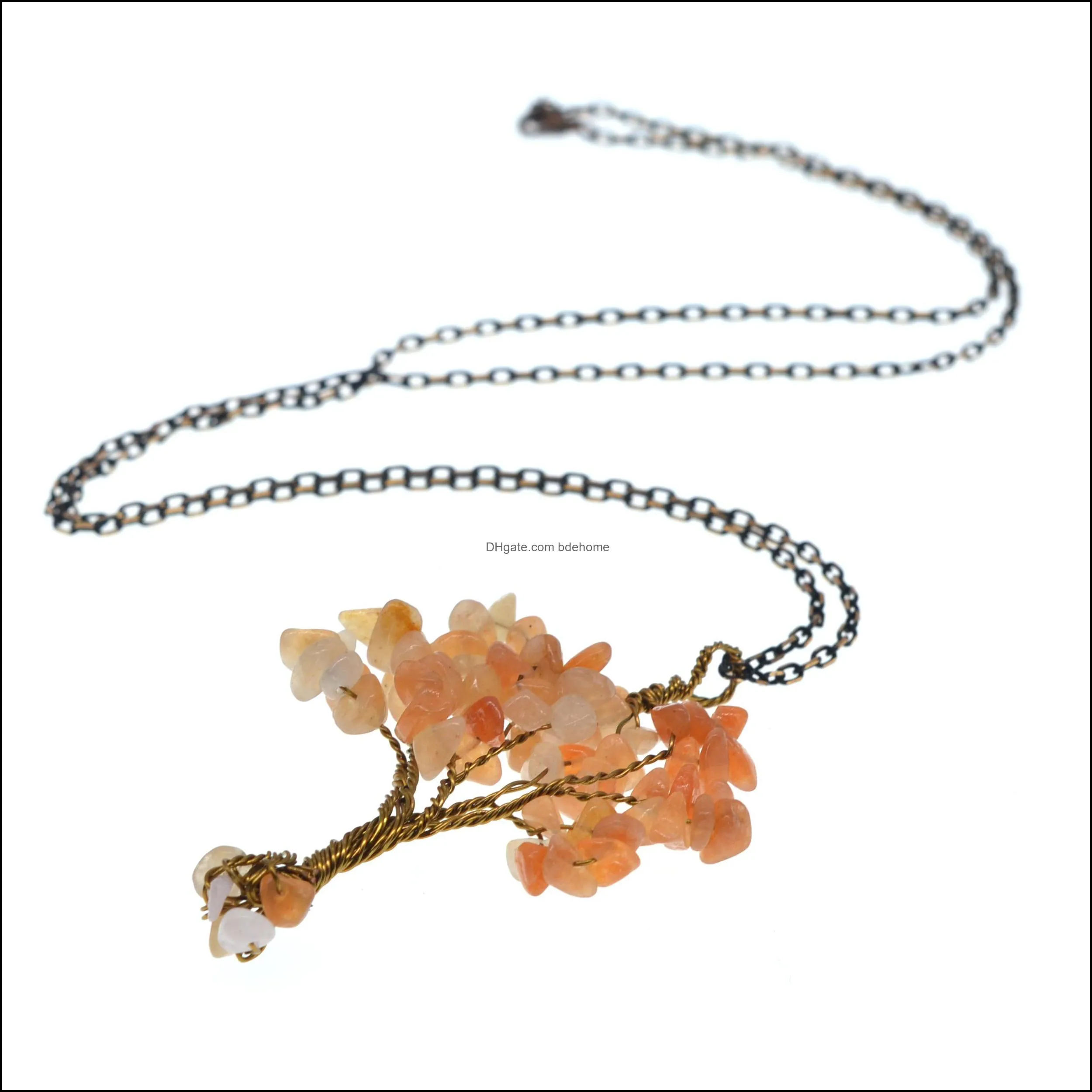 natural gemstone beads tree of life pendant amethyst rose crystal necklace gemstones chakra jewelry