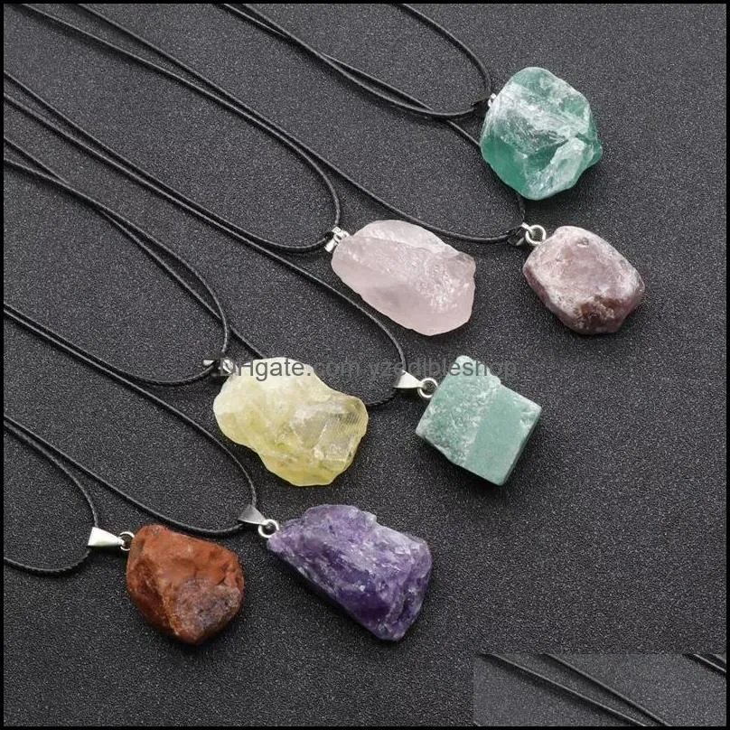 natural raw mineral stone pendant amethysts pink yellow white crystal tiger eye jade stone agates necklace wholesale
