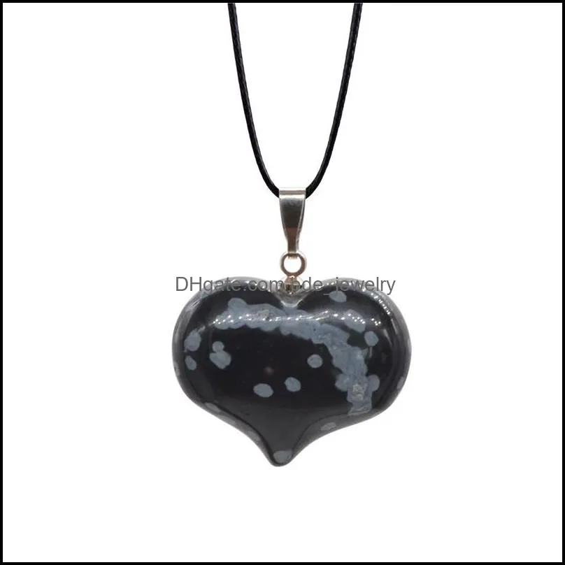 fashion heart shape pendants natural stone choker necklace tiger eye opal aventurine leather chains necklaces fashion reiki chakra
