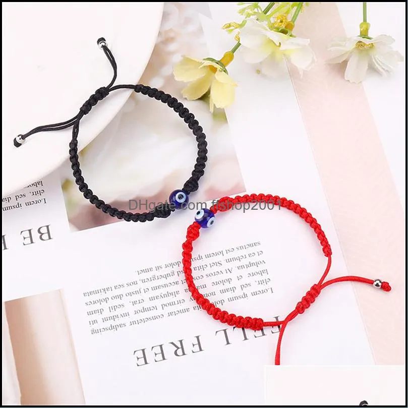 2pcs/lot handmade string evil eye link bracelet for women men girls boys black red thread adjustable lucky amulet bracelet minimalist