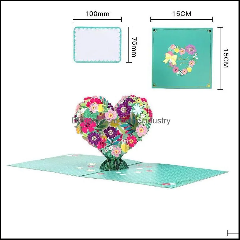 Greeting Cards Up Love Wreath 3D Card With Envelope Message For Teacher Couple Gifts Thanksgiving Day Valentine Postcard