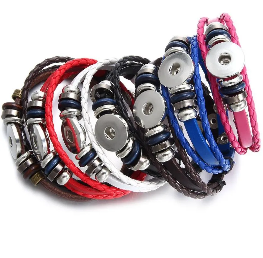 noosa handmade braided leather casual vintage punk bracelet diy 18mm ginger snap button bracelet for lovers multilayers