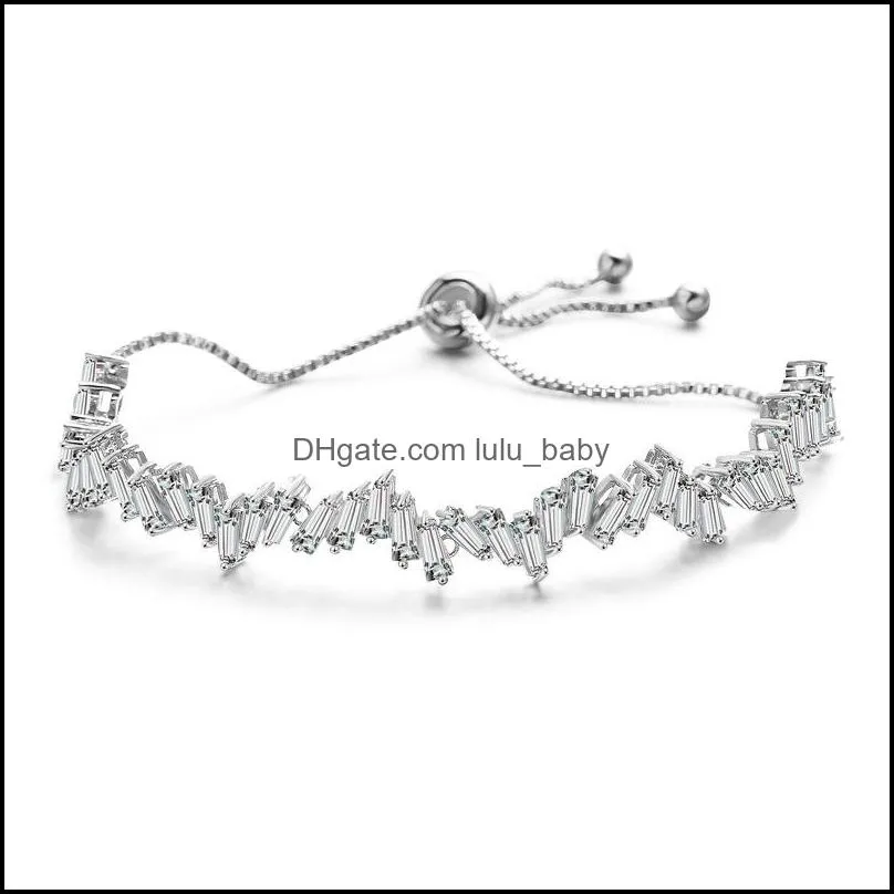 shinny irregular cubic zirconia cz bracelet zircon crystal adjustable chain bracelets for women girls wedding party jewelry