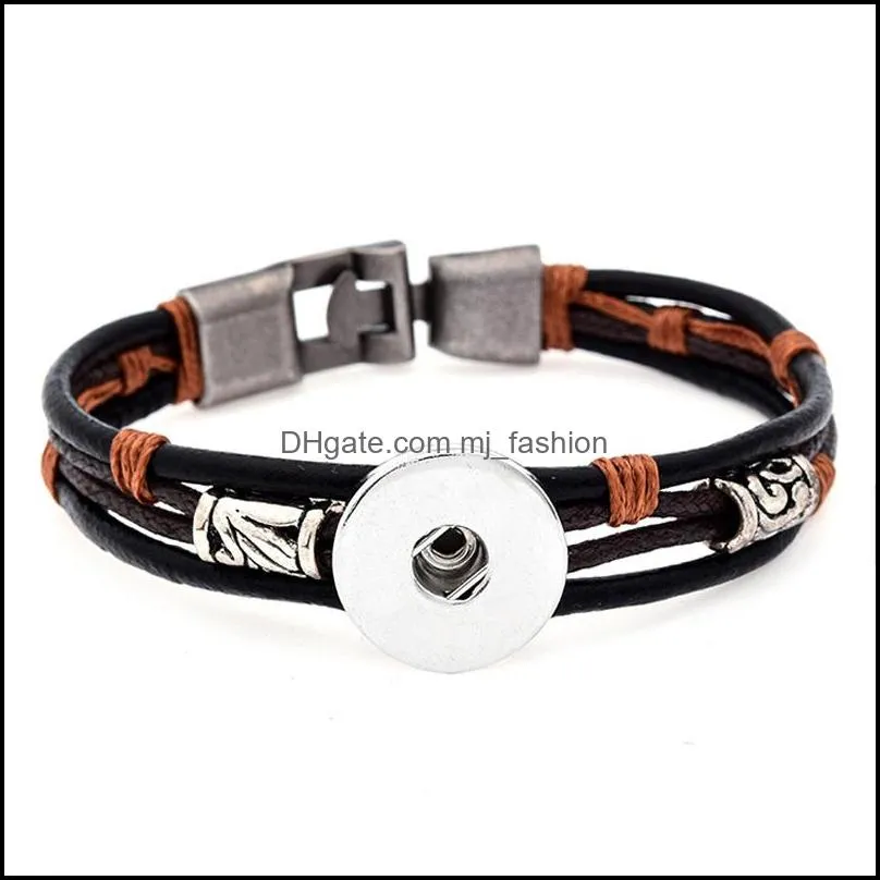 arrival snap button multilayer leather bracelet for men women vintage adjustable size silver button charm bracelet fashion jewelry