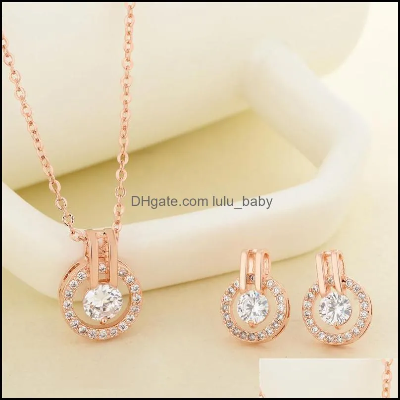 jewelry set bridesmaid wedding fashion cubic zirconia shiny rhinestone pendant necklace and stud earrings set round 3a cz jewelry gift