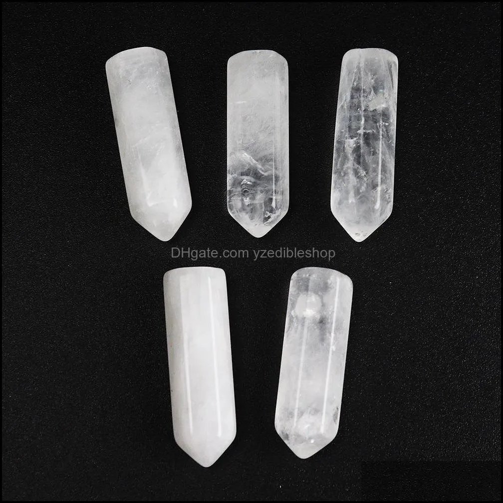 fashion natural stone charms rose quartz crystal amethyst pillar no hole pendants jewelry making necklace accessories ornaments