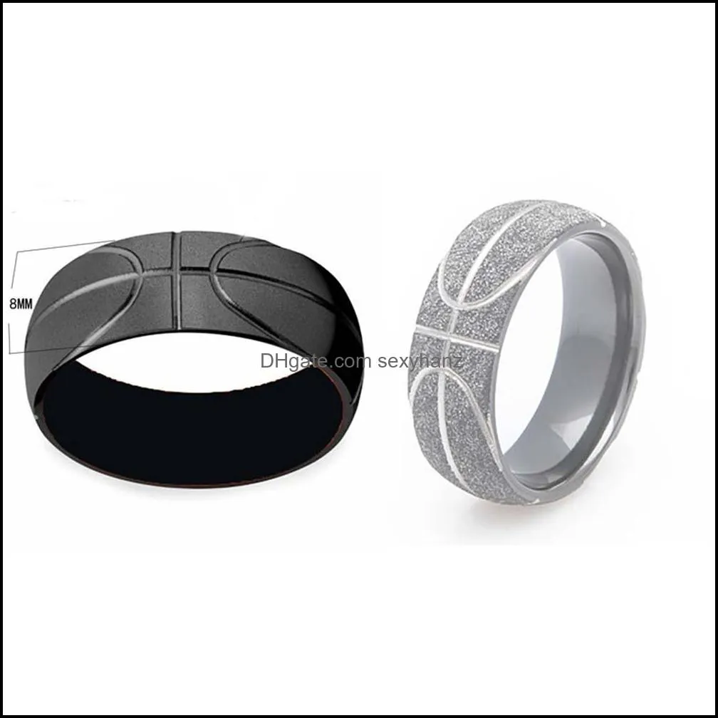 european and american fashion men`s titanium steels ring basketball sports jewelry stainless steel frosted rings wholesale for boys man