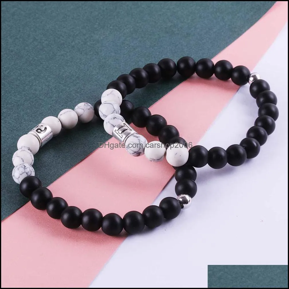 12 zodiac signs 8mm matte stone white elastic beads strands bracelets vintage constellation horoscope bracelet jewelry for men women