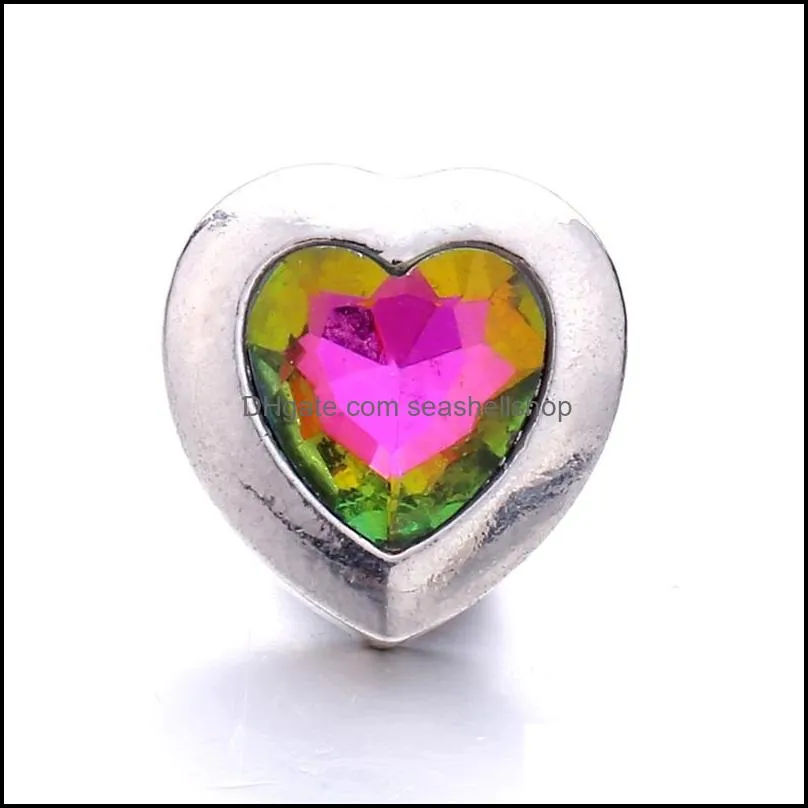 simple heart rhinestone snap button charms women jewelry findings 18mm metal snaps buttons diy bracelet jewellery wholesale