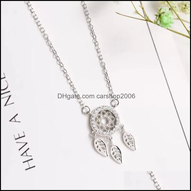 cute dream catcher feather 925 sterling silver necklaces & pendants for women fashion dreamcatcher necklace girl jewelry gifts wholesale high quality