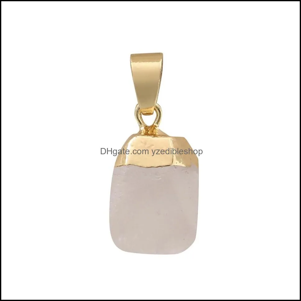 gold plating edged crystal raw birthstone charm rose quartz healing druzy stones pendant diy jewelry making