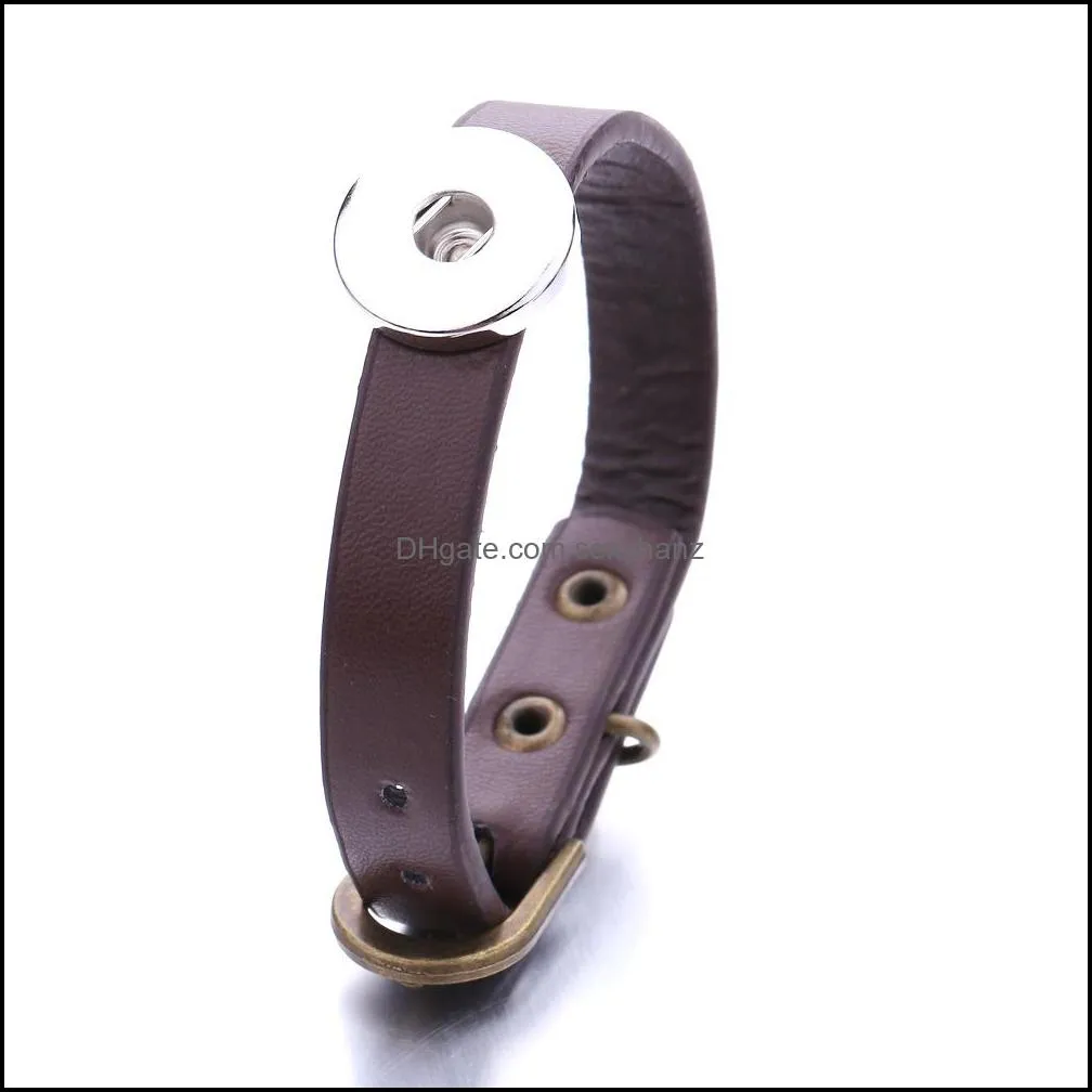 Simple PU Leather Retro Buckle Snaps Bracelet Jewelry 18mm Ginger Snap Buttons Chunk Punk Charm Wristband