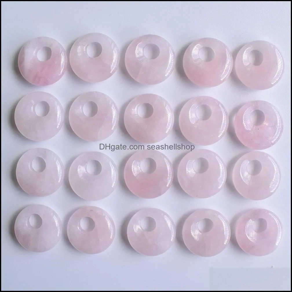 18mm natural stone crystals gogo donut charms rose quartz pendants beads for jewelry making wholesale