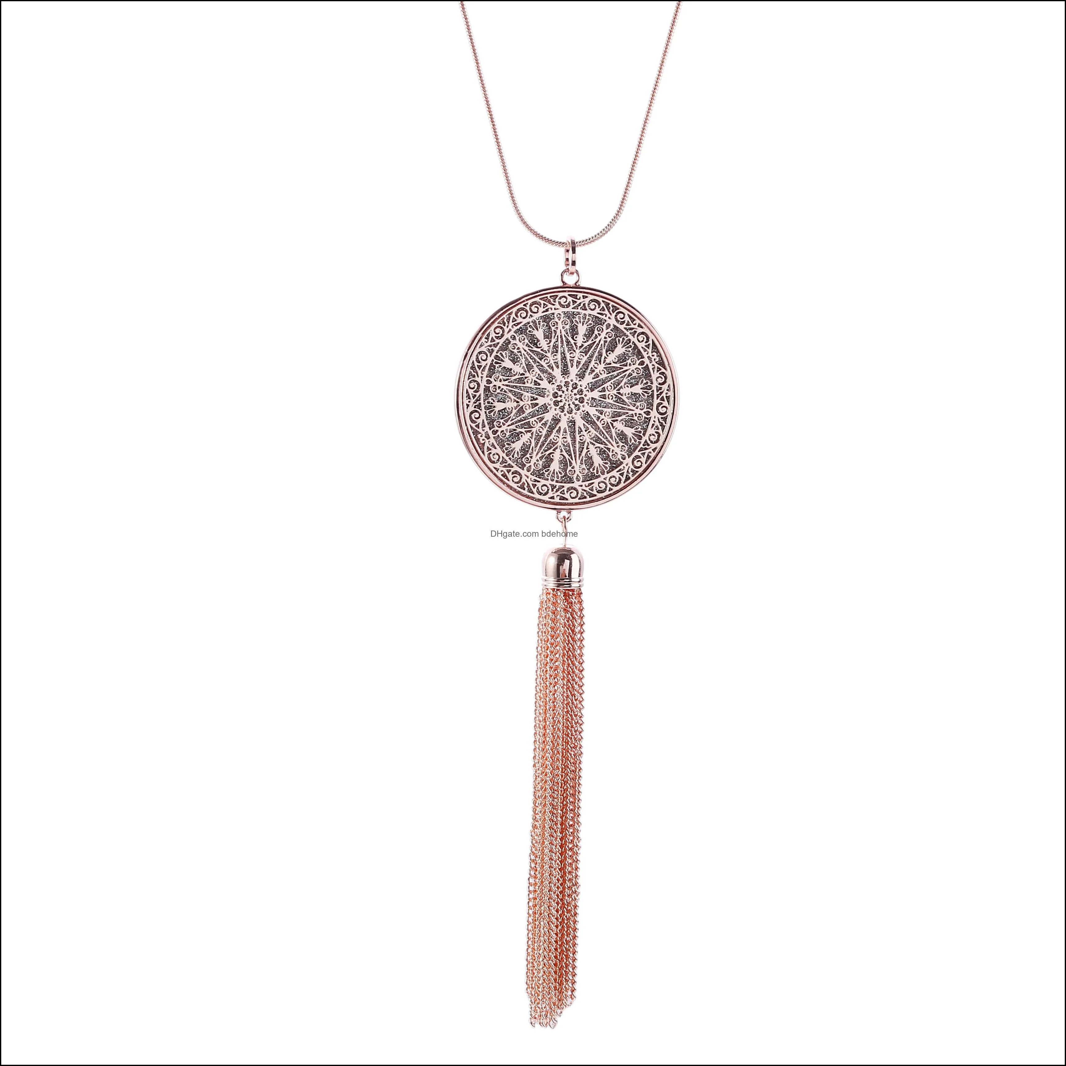 women`s disc pendant necklace long tassel necklace set statement pendant women`s fashion jewelry 12pcs