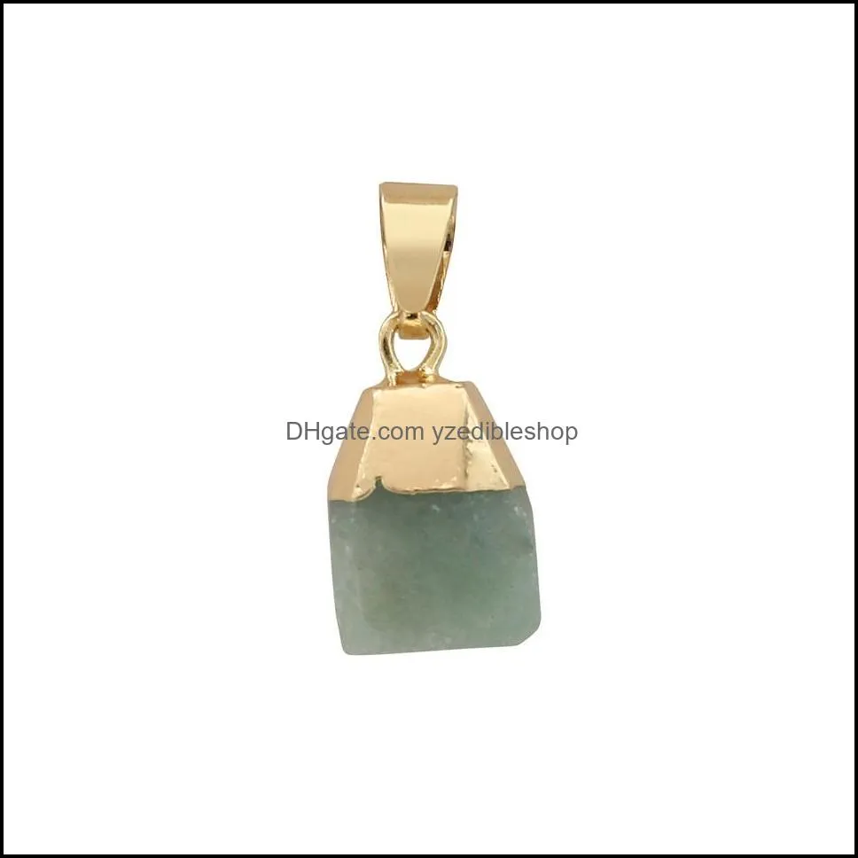 gold plating edged crystal raw birthstone charm rose quartz healing druzy stones pendant diy jewelry making