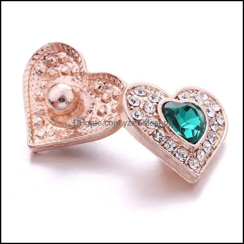 wholesale gold heart snap button charms jewelry findings crystal rhinestone 18mm metal snaps buttons diy bracelet jewellery