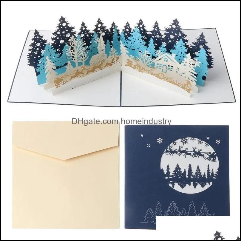 Greeting Cards Merry Christmas Tree Winter Gift -Up Decoration Stickers Cut Year
