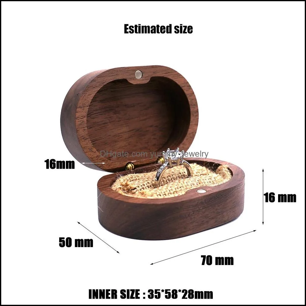 Wedding Wood jewelry Ring Bearer Retro Vintage Wooden Holder Customized Gift Case Natural Walnut Creative Magnetic Cover Couple