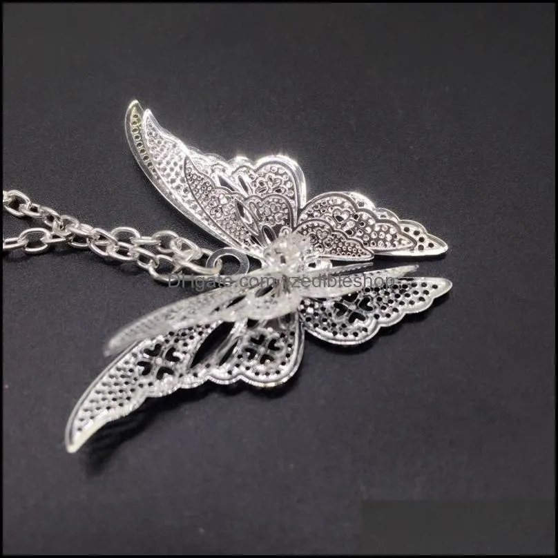 silver lovely butterfly pendant necklace jewelry for women girls kids, pendants chain necklaces 20+2 inch