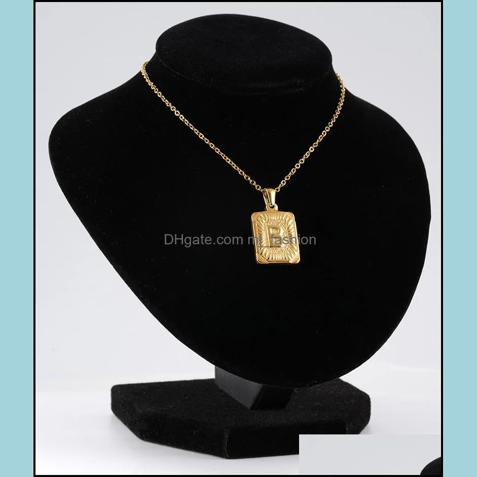 women men 18k gold square stainless steel letter pendant high quality material 26 capital english words necklace a-z alphabet golden color chain jewelry