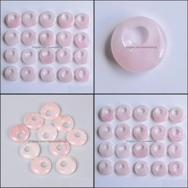 18mm natural stone crystals gogo donut charms rose quartz pendants beads for jewelry making wholesale
