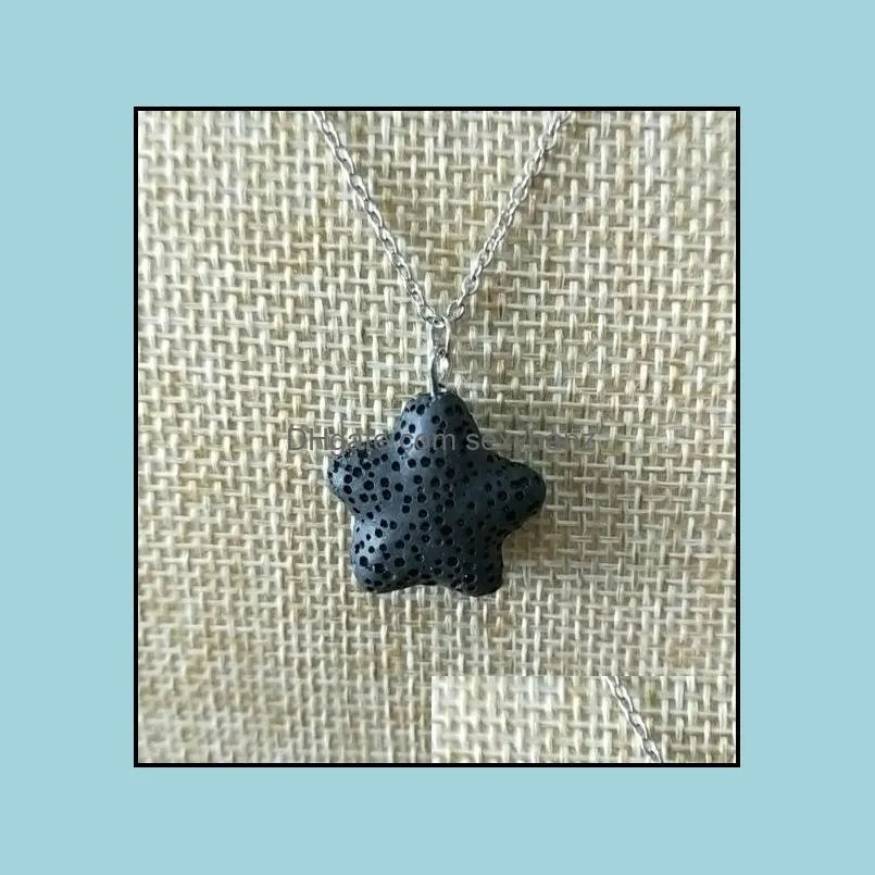 Starfsh Lava rock Bead volcano Necklace Aromatherapy Essential Oil Diffuser Necklaces Black Lava Pendant Stainless steel Chain Jewelry