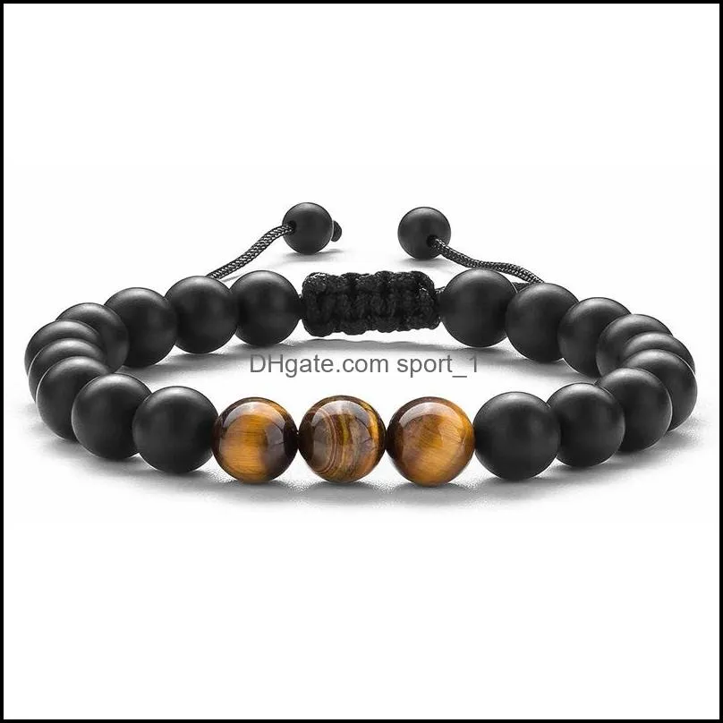Natural Stone Bracelet 8mm Tiger Eye Bracelets Black Lava Stones Adjustable Yoga Beads Healing Energy Mens Bangle Friendship Gifts