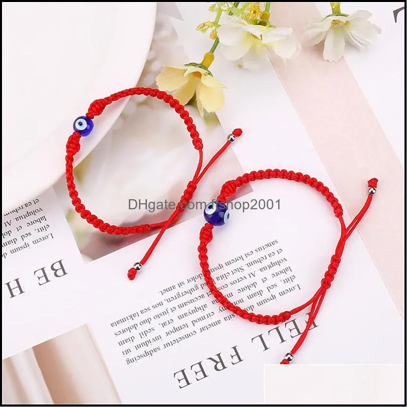 2pcs/lot handmade string evil eye link bracelet for women men girls boys black red thread adjustable lucky amulet bracelet minimalist