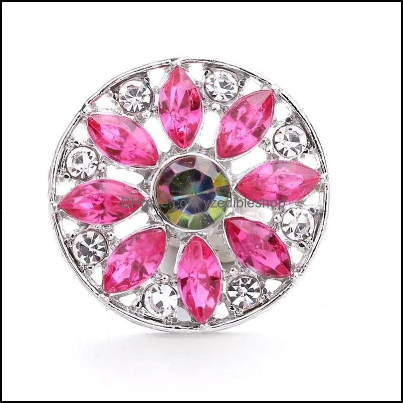 wholesale crystal silver color snap button women charms jewelry findings oval rhinestone 18mm metal snaps buttons diy bracelet