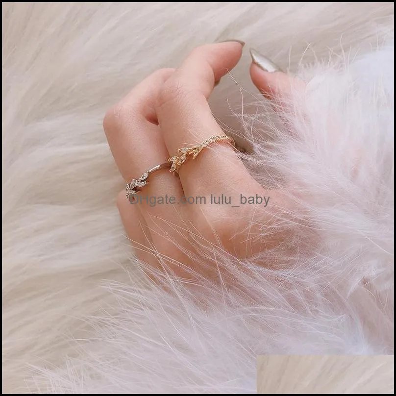 2019 fashion leaf crystal engagement rings women`s eternity wedding band rings for female copper inlaid zircon rings jewelry gifts