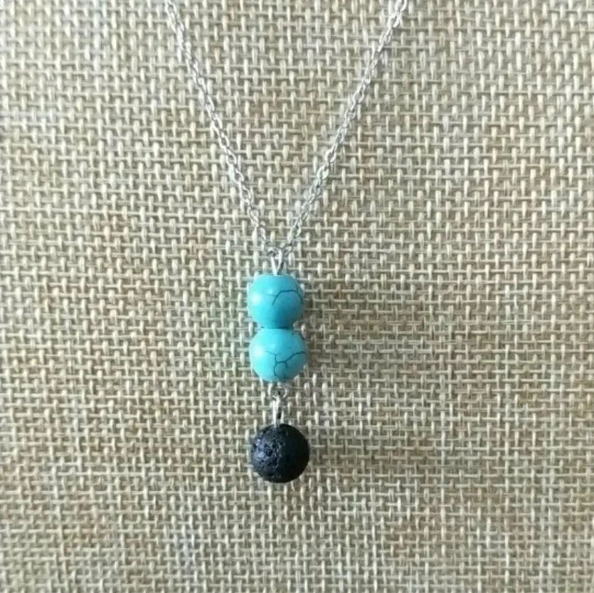 8mm Turquoise Lava Bead volcano Necklace Aromatherapy Essential Oil Diffuser Necklaces Pendant Stainless steel Chain Jewelry