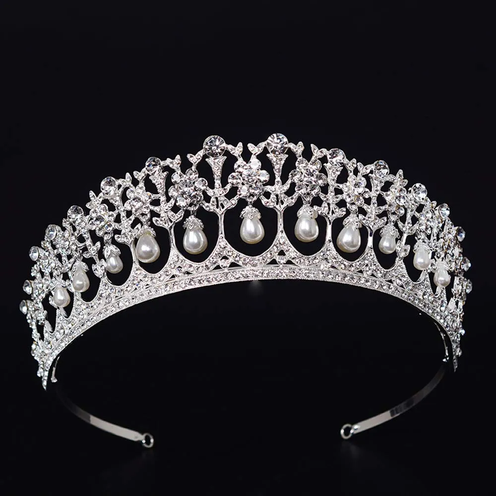 ssnuoy pearl wedding tiara for women silver rhinestone crown bridal princess hair accessories