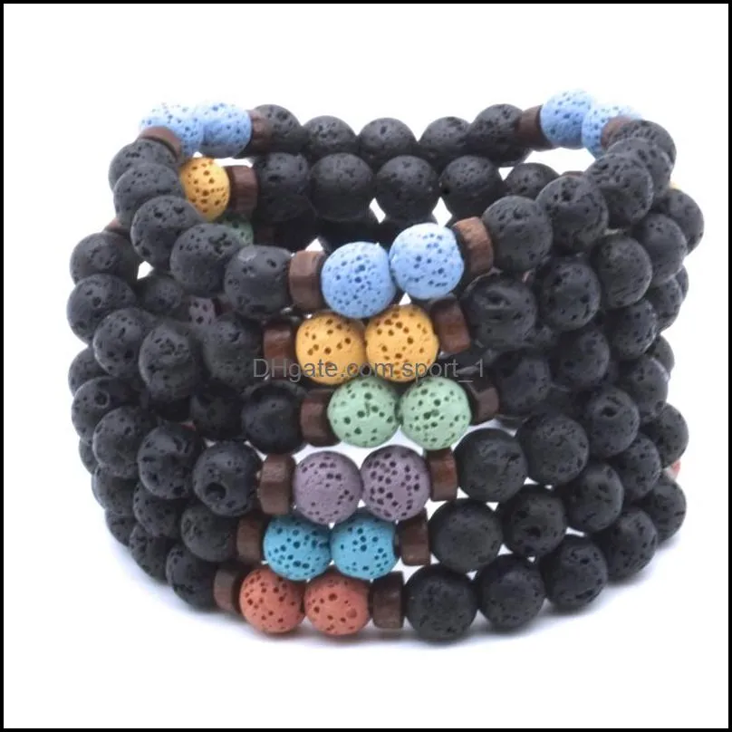 Handmade 8mm Seven Chakras Tibetan Buddha Bracelet chakra Colorful Lava Stone Diffuser Bracelets Men Jewelry gift